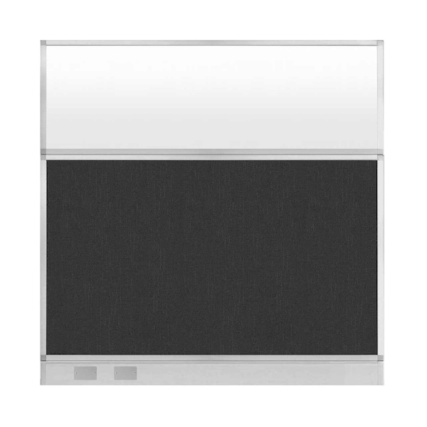 Hush Panel Configurable Cubicle Partition 6' x 6' Black Fabric Frosted Window w/ Cable Channel